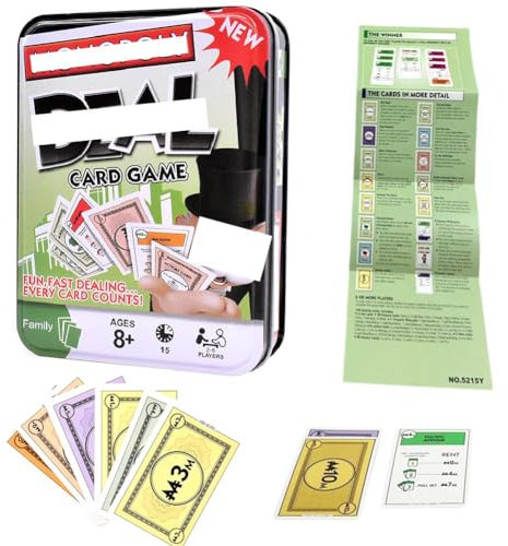 MIFKLMV Schnelles Kartenspiel,Monnopoly Reisespiel Kartenspiel, Casual Tabletop Spiel, Unterhaltsame Spiel für Familien und Kinder ab 7 Jahren, Metallbox - B (Schwarz)