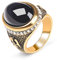 GSZCCZS Breiter Bandring aus ovalem schwarzem Obsidian für Damen in Gold, Retro-Schmuck mit 14 Karat Vergoldung, Geschenk für Herren, türkischer Vollfingerring mit Edelsteinkristall, Größe 7