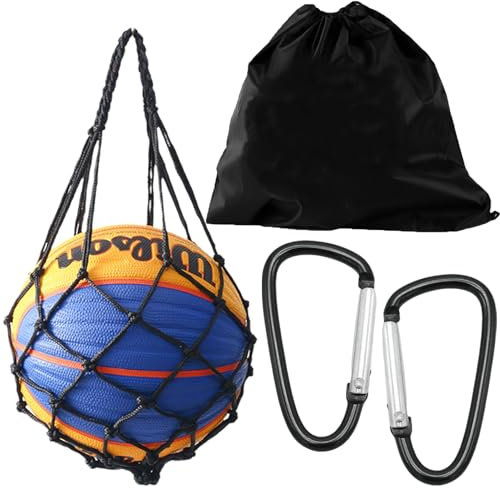 Basketballrucksack mit Netztasche, Basketball Zubehör, Rucksacktasche, Basketballtasche, Netztasche mit Karabiner, Netztasche für Fußball, Basketball