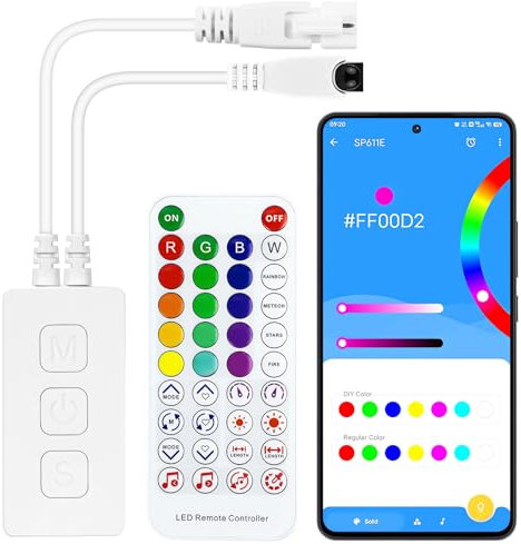 WS2812B WS2811 Telecomando RGB IR Controller LED Bluetooth a doppia uscita Sincronizzazione musicale Temporizzatore fai-da-te con controllo APP IOS e Android per strisce LED indirizzabili (SP611)