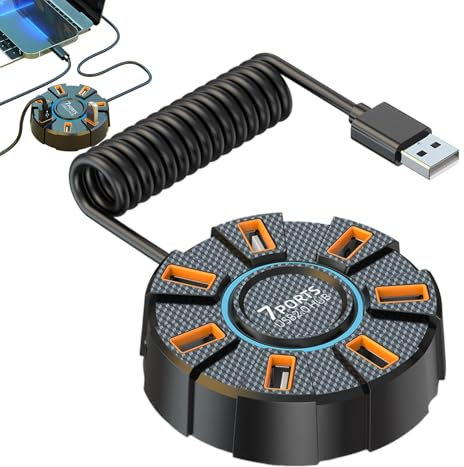Divisor de concentrador USB de 7 puertos - Adaptador USB de diseño , luces LED de colores | Accesorio práctico compacto, ideal para conectar teclados, unidades flash, otros dispositivos, adecua