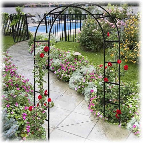 Gartenlaube aus schwarzem Metall mit stabiler Konstruktion für Terrasse, Kletterpflanze, Party-Dekoration, 180 x 220 cm