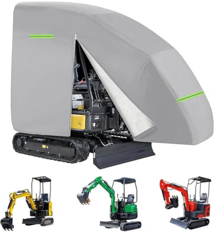 Minibagger Abdeckplane, Baggerabdeckung, 420D Abdeckung für 800-1600kg, Wasserdicht Atmungsaktive Baggerplane, Abdeckplane Gegen, Wind und Laub, Schutzhülle Regen Schnee UV-Schutz (Silber)