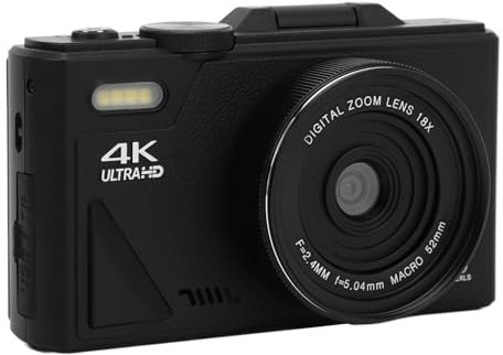 Digitalkamera, 18-facher Zoom, Anti-Shake, 64 MP und UHD 4K-Kamera mit 256 GB Speicherkarte, 3-Zoll-IPS-Bildschirm für Jungen, Mädchen, Kinder (Black)