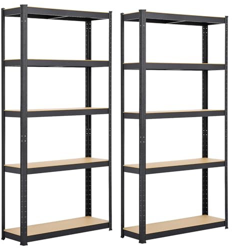Soberine 2 Scaffali da Garage in Metallo 90 x 30 x 180 cm Scaffalature a 5 Ripiani Altezza Regolabile Massimo Carico 175 kg e 875 Totale per Magazzino Negozio