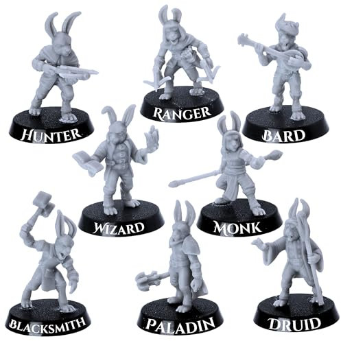 Bunny Tribe Miniaturen-Set – 8 Hasen-Miniaturen für Tisch-RPGs, Fantasy-Modelle im Maßstab 28 mm, DND, Pathfinder, Wargames, Epische Miniaturen, lizenziert, unlackierte Figuren aus Kunstharz, Sammler