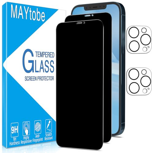 MAYtobe 2 + 2 Pack Privacy Screen Protector for iPhone 12 Pro Max + Camera Lens Protector, Anti Spy Tempered Glass, Case Friendly, Anti-Scratch, Ultra Resistant, No Bubbles