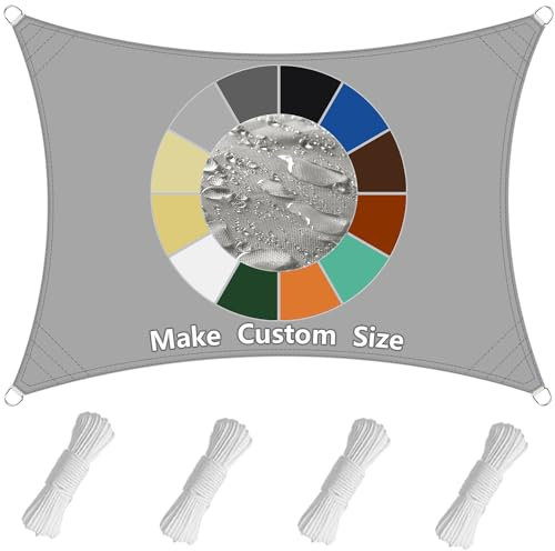 Sichtschutz Sonnensegel Rechteckig 1.8x2M Wasserdicht UPF 50+ UV-Schutz, Reiß- & Wetterfest aus PES Polyester Mit Befestigungsseilen Mehrere Größen für Terrasse, Garten, Balkon-Hellgrau
