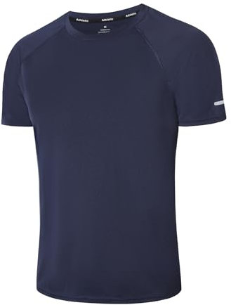 Mens Gym T-Shirts Athletic Running Sports T Shirts for Men Quick Dry Moisture Wicking Workout Work Training Breathable Cool Short Sleeve Tops(T5010-Navy-M)