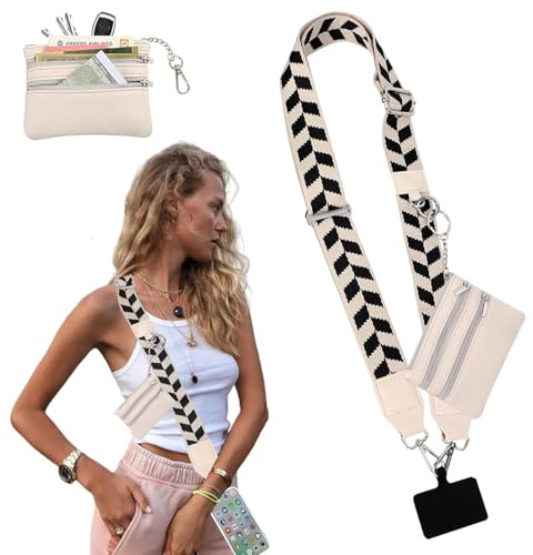 Handykette mit Tasche - Multifunktionale Design-Universal-Handykette Universal mit Geldbörse Handy Umhängeband Handyketten Verstellbares Handy Umhängeband Chain Handygurt mit Reißverschlusstasche