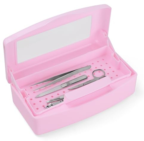 ATOMUS Nail Tool Sterilizer Box, Plastic Sterilization Tray Storage Organizer for Tweezers, Eyelash Extensions, Nail Implement Tools (pink)