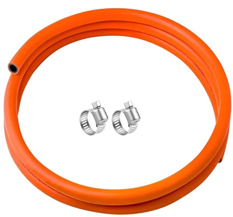 2m Length of LPG Gas Hose, 8mm Internal Bore, British Standard Gas Pipe | For Butane & Propane – Equipped with 2 Hose Clips – Safe and Durable