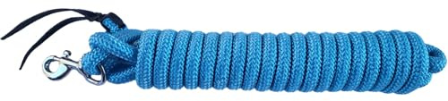 Brama West Bodenarbeitsseil Pferd Westernrope 7,5 m – Training, Horsemanship & Führübungen – langlebig, griffig mit Lederimpulsen (Blau)