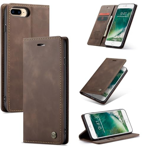 Ottcooed Handyhülle für iPhone 8 Plus/iPhone 7 Plus Hülle, Premium Leder Flip Case, Magnet Klappbar Klapphülle Tasche, Standfunktion Kartenfach Wallet Schutzhülle für iPhone 7 Plus / 8 Plus, Kaffee