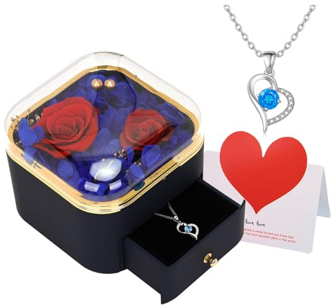 RQJZ Ewige Rose mit Halskette Geschenk für Frauen Geburtstagsgeschenk Freundin Jahrestag Romantische Geschenke für Sie Valentinstag Weihnachten Twist of Love Blau