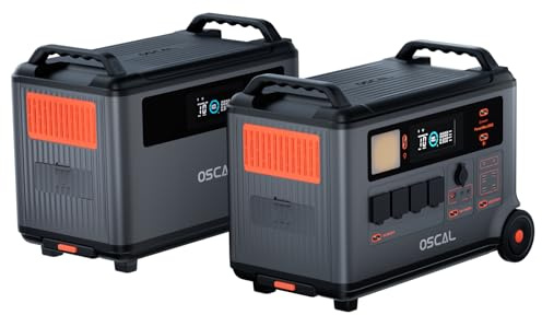 OSCAL PowerMax 6000 Tragbare Powerstation,3600Wh LFP Akku mit BP3600 Akku-Pack,6000W(9000W Spitze) 230V 4 AC Ausgängen,5ms UPS,14 Ausgänge, DC/AC Split Phase Voltage für Hausnotfälle/Outdoors