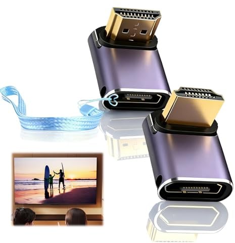 2Pack 8K HDMI 90 Degree Adapter 2.1Adapters 90and270 Degree Male to Female | Connectors Supports 8K@60Hz/4K@120Hz HDR 3D 48Gbps with LED Working Indicator for Laptop DVD TV Monitors PC Projector