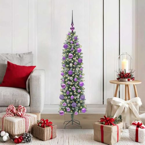 Árbol de Navidad artificial delgado, blanco verdoso, 120 cm de alto, con 150 ledes blanco cálido, 8 modos, puntas de PVC, alimentado por USB, para interiores y exteriores
