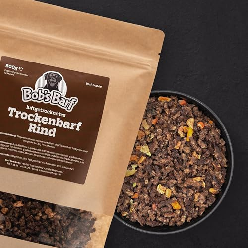 Trockenbarf Rind luftgetrocknet, Hundefutter, 80% Rindfleisch mit 20% Obst und Gemüse, 800g, Hohe Verträglichkeit, Getreidefrei, Ergänzungsfutter, Reisebarf (Rind)