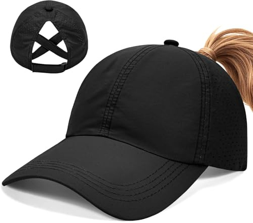 heekpek Basecap Damen Cap Pferdeschwanz Mesh Schirmmütze Outdoor Sonnenschutz Kopf Damen Schnelltrocknende Damen Tennis Caps Leichtes Atmungsaktives Hut,Schwarz