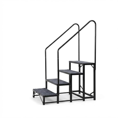 Garvee Escaliers RV Portatifs 4 Marches avec Rampe, Échelle RV avec Tapis Antidérapants, pour Roulottes, Camping-Cars, Baignoires Balnéo, Terrasses, Piscines, Animaux Domestiques