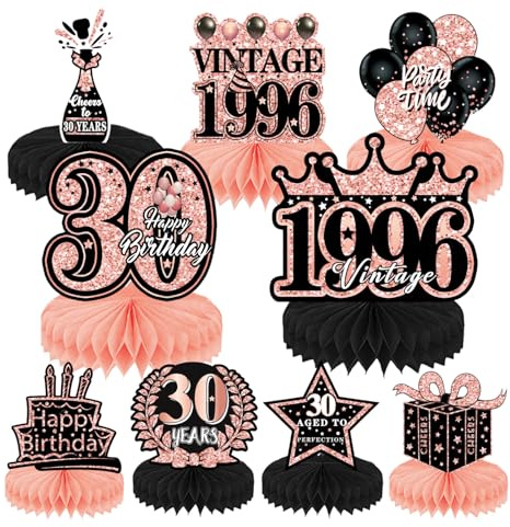 Bubaxuce 9 Pièces Décorations Anniversaire 30 Ans Alvéoles Centre De Table pour Femmes, Rose Doré Rose Joyeux 30e Anniversaire Ornements De Fête Accessoires Vintage