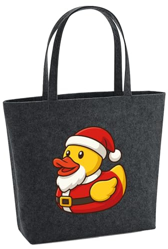 Huuraa Filzshopper Quietscheente Nikolaus Gummiente Weihnachtsmann 22 Liter Charcoal Melange Filztasche Geschenkidee