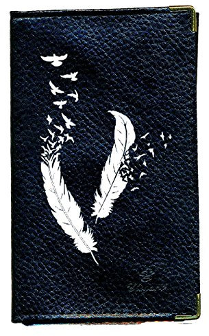 Syl'la Protection Porte Carte Grise papiers Voiture permis Noir en Cuir pour Femme (Plume Blanc)