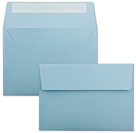 75x Briefumschläge Hell-Blau DIN C6 Format 11,4 x 16,2 cm - Haftklebung - Kuverts ohne Fenster - Weihnachten, Grußkarten & Einladungen - Für A6 & A4 Papier