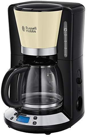 Russell Hobbs Cafetera de Goteo Colours Plus - 15 Tazas, Jarra Cristal 1,5L, Soporte Filtro Extraíble, Tecnología WhirlTech, Cuchara Medidora, Pantalla LCD, Programable, Negro y Crema - 24033-56