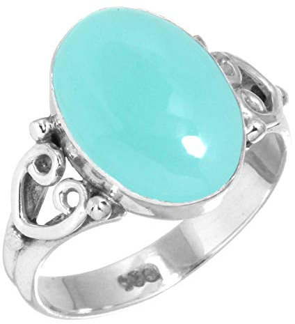 Jeweloporium Aqua Chalcedon Silberring Größe 58 (18,5), 925 Sterling Silber Ring für Damen, ovaler Edelstein Handgefertigter Schmuck
