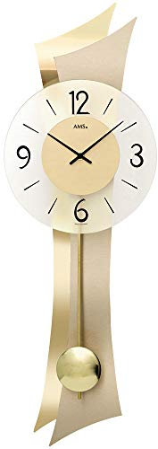 AMS - Wanduhr - Quarz mit Pendel - Pendeluhr mit Messing-Applikationen und Glas