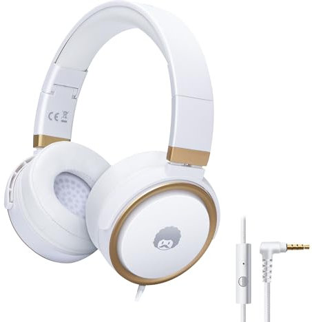 Rockpapa Circle One Faltbar Kopfhörer mit Mikrofon und Lautstärkeregelung für Handys Tablets Laptop PC Mp3/4 DVD Weiß/Gold