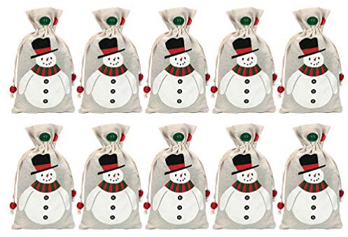 NUOBESTY 10 Stücke Jutesäckchen Geschenksäckchen Weihnachten Säckchen Nikolaussäckchen Kleine Jutebeutel Süßigkeiten Taschen Adventskalender Beutel Weihnachtsmann Sack
