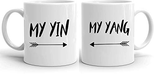 My Yin My Yang - Tassen Kaffeetassen 2er Set Hochzeitsgeschenk Kaffeebecher Set, Hochzeit Valentinstag Pärchen Ehepaar Freunde, Farbe:Weiß