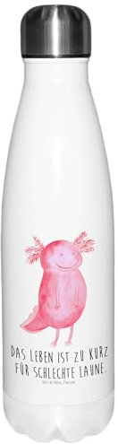 Mr. & Mrs. Panda Thermosflasche Axolotl Glücklich - Geschenk, Thermosflasche Mit Trinkverschluss, Isolierkanne, Warmhalteflasche, gute Laune, Lurch,