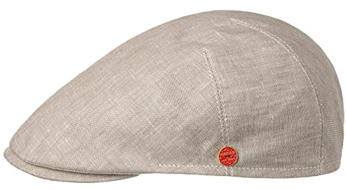 MAYSER Coppola in Lino Sidney Uomo - Made The EU Berretto Cappello Piatto con Visiera, Fodera Estate Primavera/Estate - 58 cm Beige