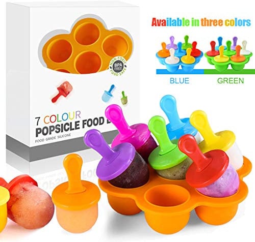 Eisformen Silikon,Eisformen Kinder,7 Mulden Eisform Popsicle mit Kunststoffstäbchen,Eis am Stiel Formen,Kleine Eisbehälter,Eis Formen für Stieleis,Stieleisformer BPA Frei(Orange)