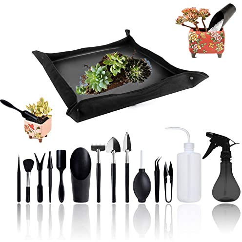 Mini Herramientas de Jardinería, Juego de Herramientas de Jardinería Bonsai, Kit de Herramientas de Jardín con Tapete para El Cuidado de Plantas de Jardín de Hadas en Miniatura En Interiores (15pcs)