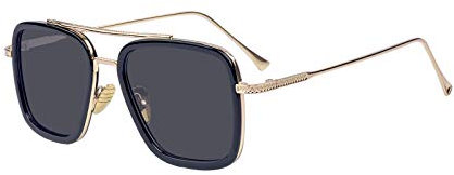 LHSDMOAT Retro Metallrahmen Iron Man Sonnenbrille Square Eyewear Tony Stark Brille für Mann Frau (Gold Frame Gray Lens)