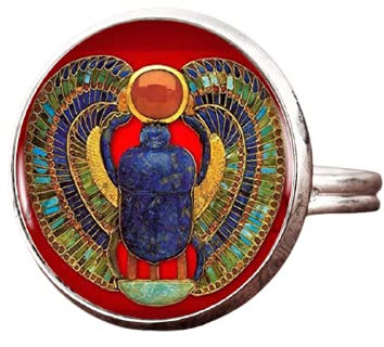 Modischer, runder Glasring mit ägyptischem Skarabäus, antikes Ägypten-Kunst, Bild-Schmuck, ägyptischer Schmuck für Frauen