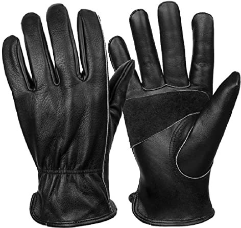 TSQZE Arbeitshandschuhe Winter Wasserdicht Leder Gartenhandschuhe, 1 Paar Herren Schutzhandschuhe Leder Montagehandschuhe Dornensichere Handschuhe Für Garten/Bauernhöfe/Bauen/Motorrad(L,Schwarz)