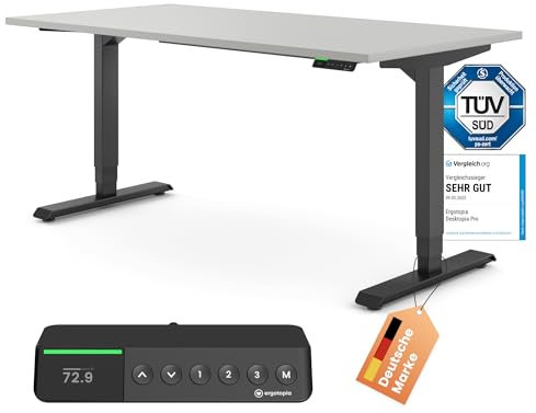 Ergotopia Desktopia Pro X Elektrisch höhenverstellbarer Schreibtisch, Ergonomischer Stehtisch für Büro oder Home Office (Grau, Gestell Schwarz, 180 x 80 cm)