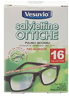 Vesuvio Lingettes Optiques Nettoyage Lunettes Pres Inhumiditées Anti Alone et Anti-buée 4 x 16 pièces
