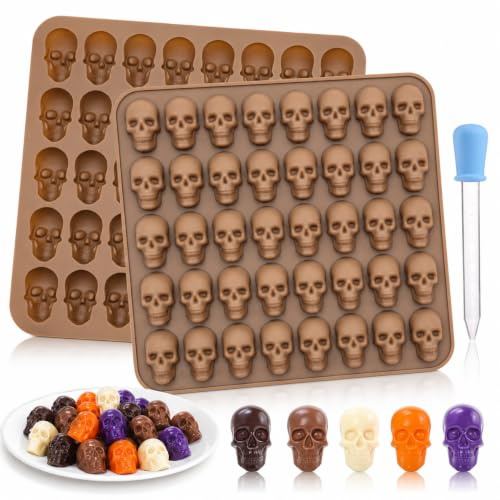 Totenkopf Silikonform, 2 Stück 40 Mulden Schädel Silikonform mit 1 Dropper | Halloween Silikonform für Schokolade, Süßigkeiten, Gelee