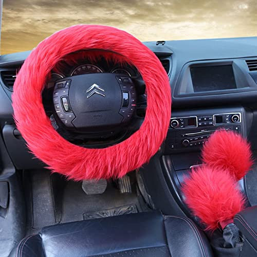 3 Stück Plüsch Lenkradbezug Auto Lenkradbezug aus Plüsch Kunst-Fell Winter Innenraum Zubehör Flauschig Weich Winter Lenkradbezug Teleskop Lenkrad Abdeckung weich bequem für Auto Zubehö