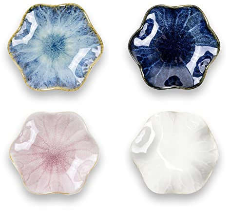 AmaCielo Vassoio in ceramica per gioielli, 10 cm, vassoio in ceramica, 4 pezzi, piatto per gioielli, decorazione per la casa, regalo per fidanzata, figlia, mamma, festa della mamma
