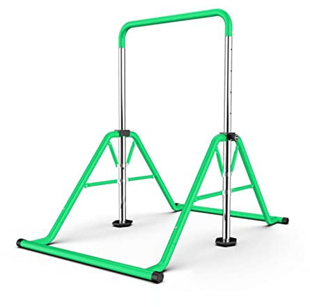 Turnstange für Kinder, horizontale Kip-Stange, zusammenklappbar, Gymnastik-Junior-Trainingsstange mit Schaukel, höhenverstellbar für den Heimgebrauch (Farbe: Braun) (Grün)