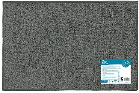JVL Eden Machine Washable Latex Backed Doormat, 40x60cm, Grey