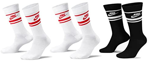 Nike 9 Paar Everyday Essential Tennissocken Socken Sportsocken Unisex DX5089 Prime, Farbe:2x Weiss - Rot / 1x Schwarz - Weiss, Socken Neu:38-42